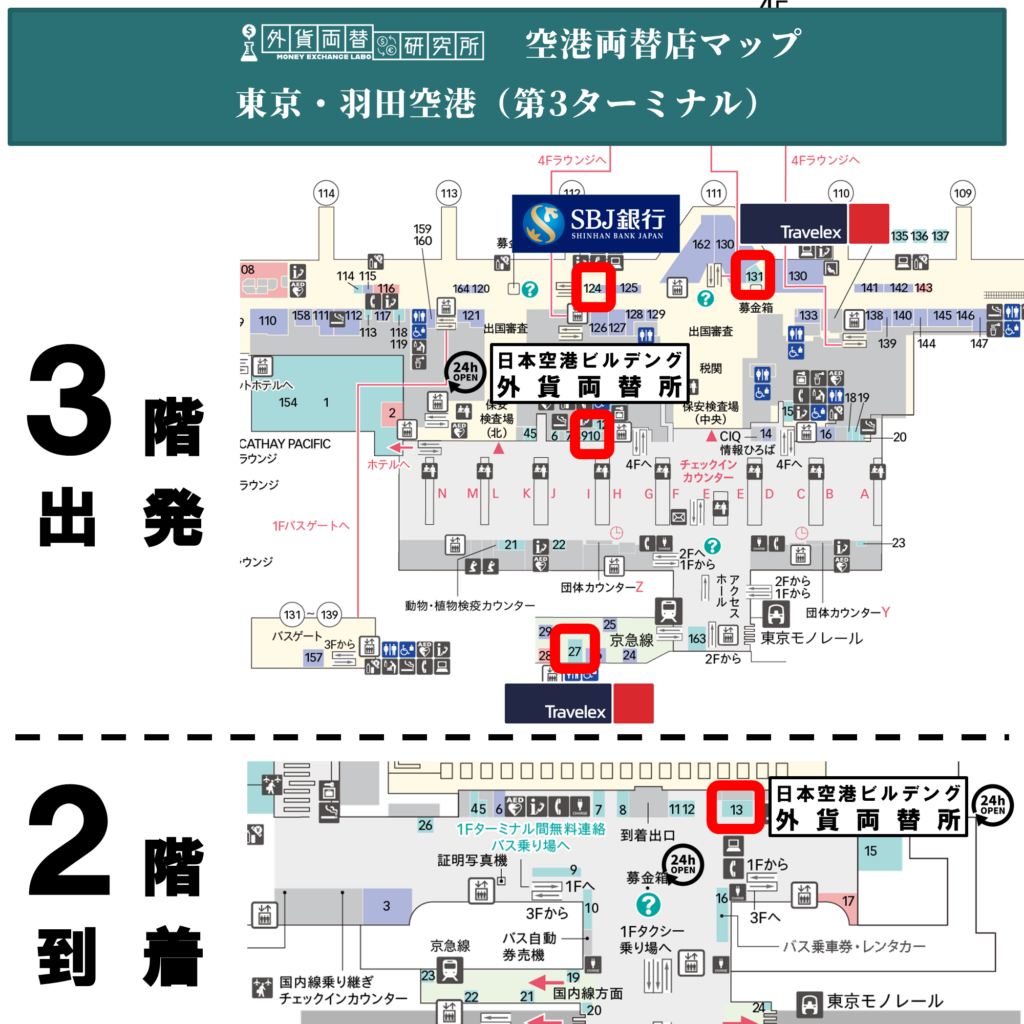 羽田空港 第三ターミナルの両替店マップ